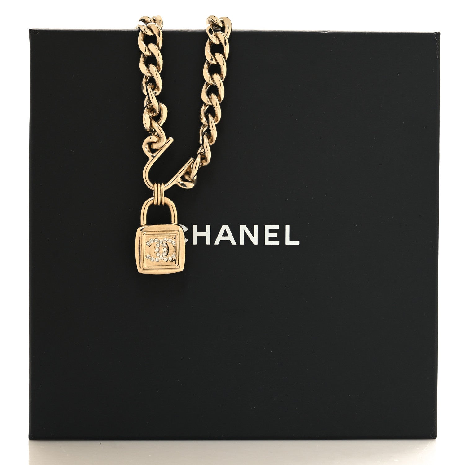 Chanel Metal Crystal CC Lock Choker Necklace Gold 7 of 7
