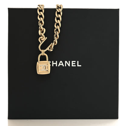 Chanel Metal Crystal CC Lock Choker Necklace Gold 7 of 7