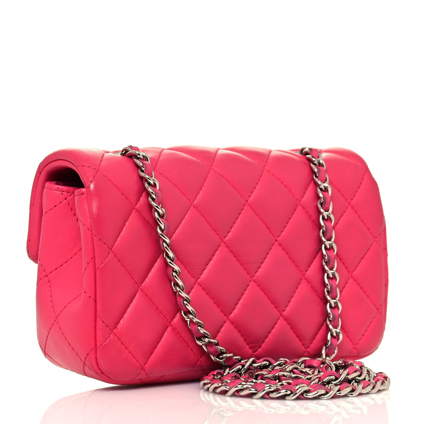 Lambskin Quilted Extra Mini Rectangular Flap Pink