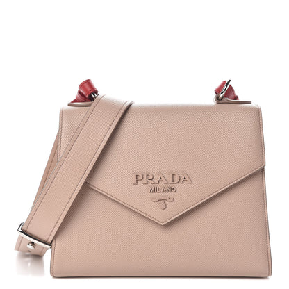 Prada Saffiano Cuir Calfskin Monochrome Shoulder Bag Cipria Fuoco 1 of 9