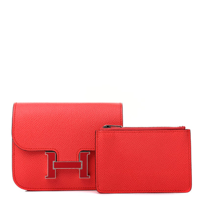 Hermes Epsom Enamel Constance Slim Wallet Rouge de Coeur Rubis 1 of 9