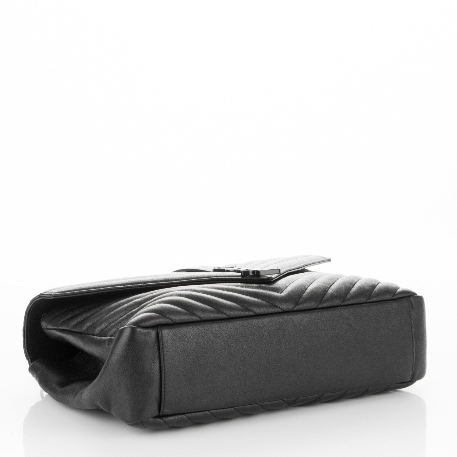Saint Laurent Sheepskin Matelasse Chevron Monogram Monochrome Large College Satchel Black 4 of 6