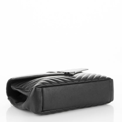 Saint Laurent Sheepskin Matelasse Chevron Monogram Monochrome Large College Satchel Black 4 of 6