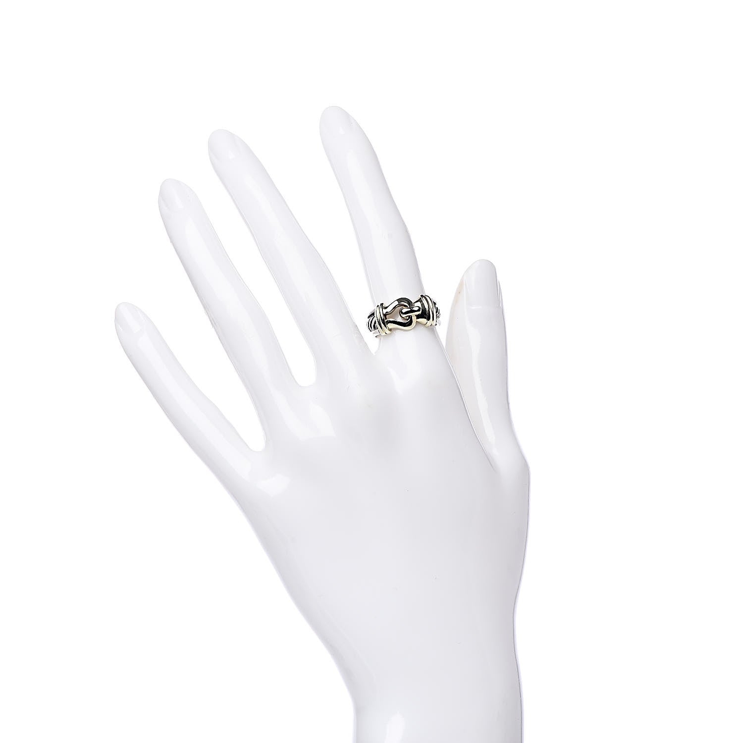 David Yurman Sterling Silver 14K Yellow Gold Cable Hook Band Ring 51 5.75 2 of 6
