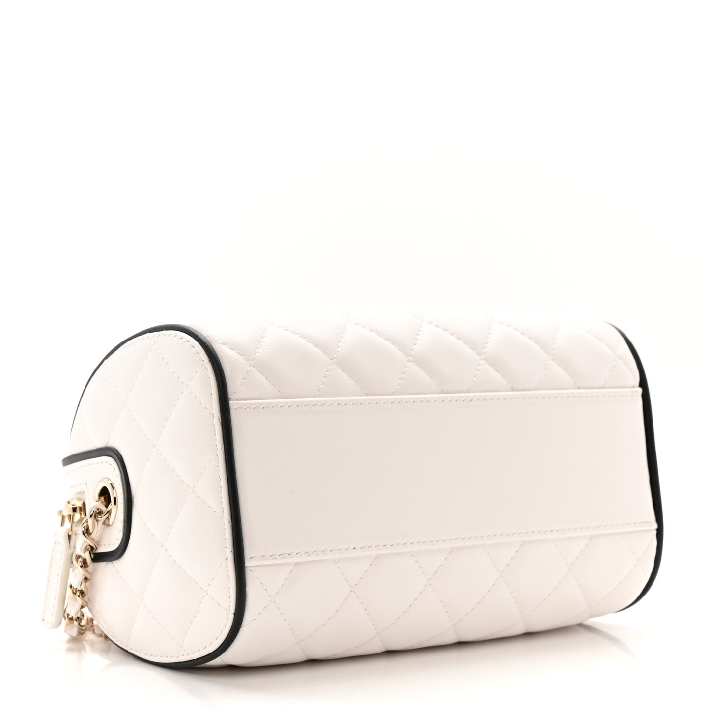 Lambskin Quilted Barrel Clutch With Chain White
