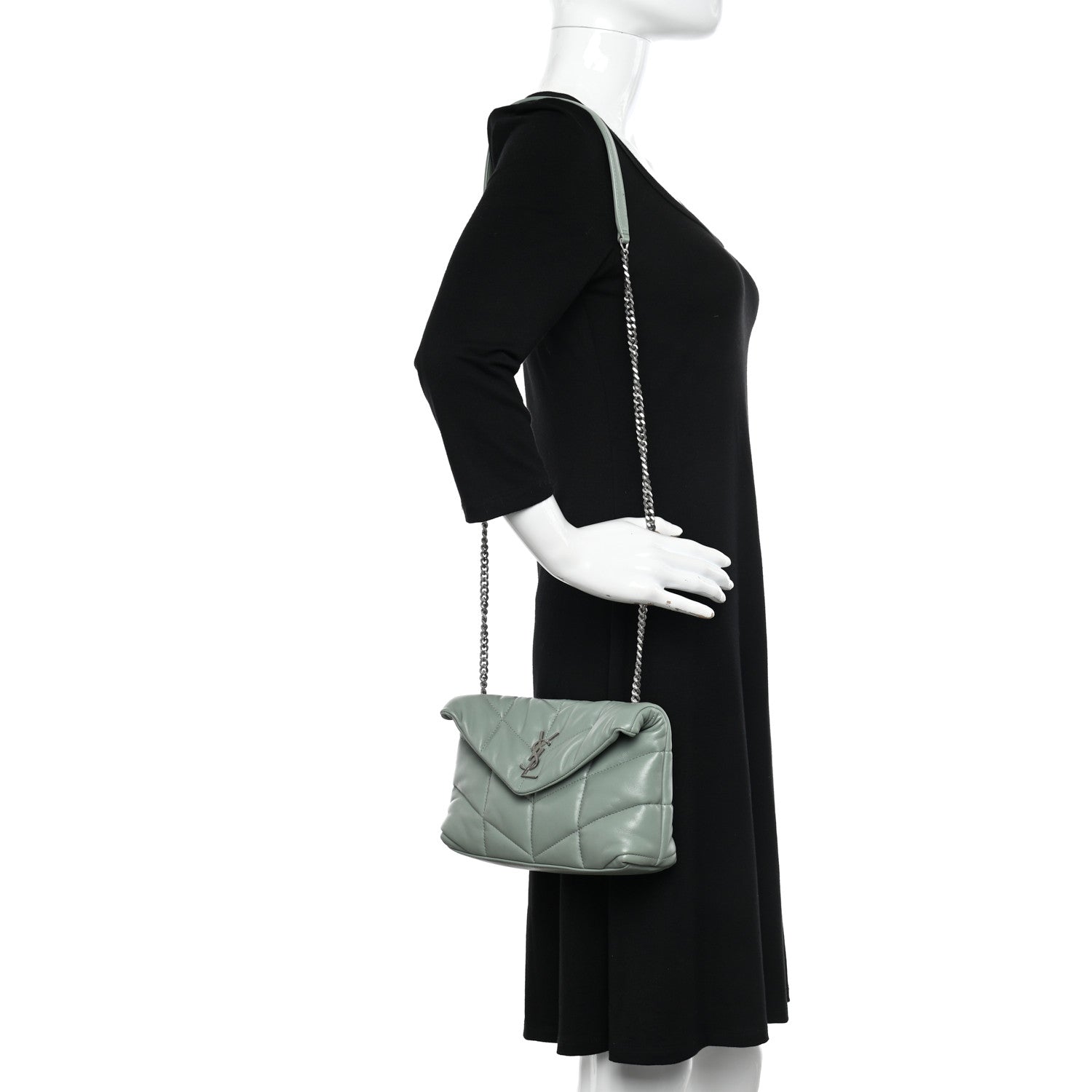 Saint Laurent Lambskin Quilted Toy Loulou Puffer Monogram Chain Satchel Mint 2 of 12