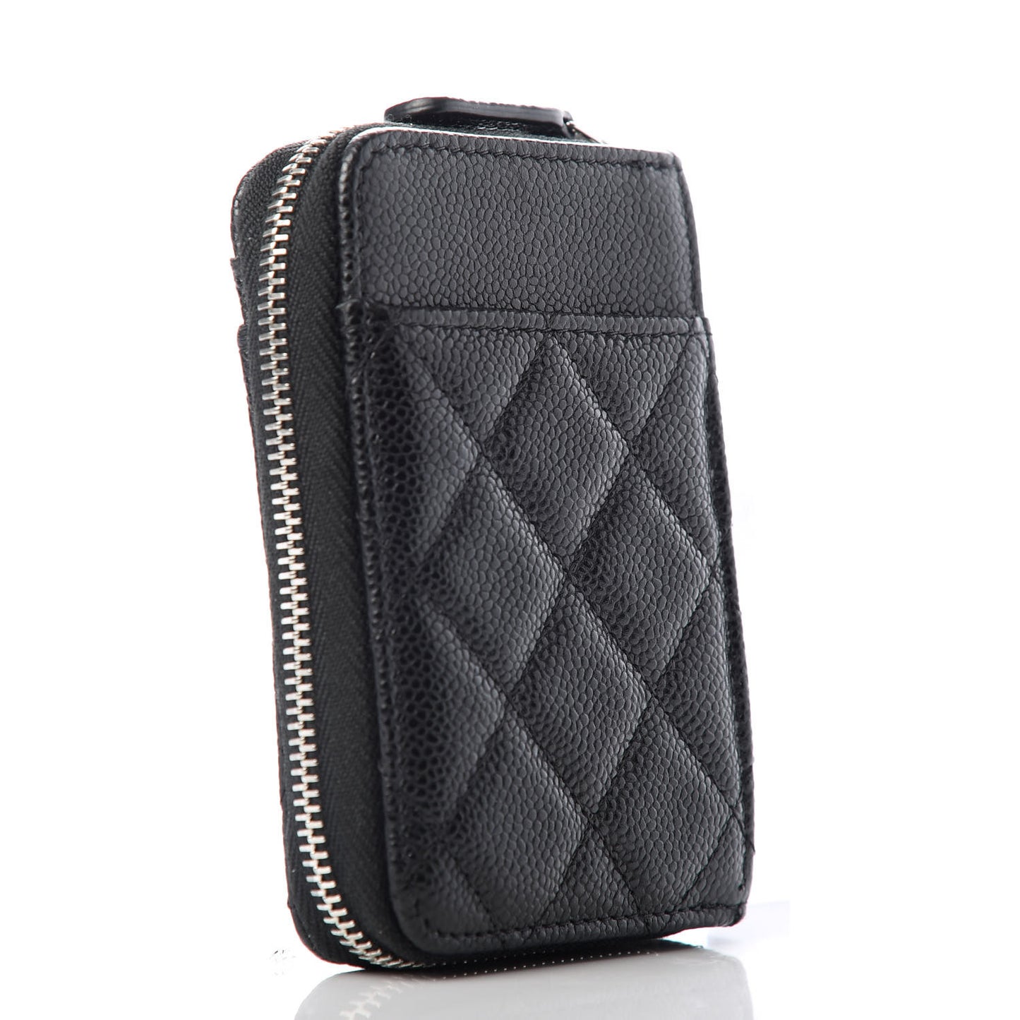 Caviar Quilted Zip Card Holder Black