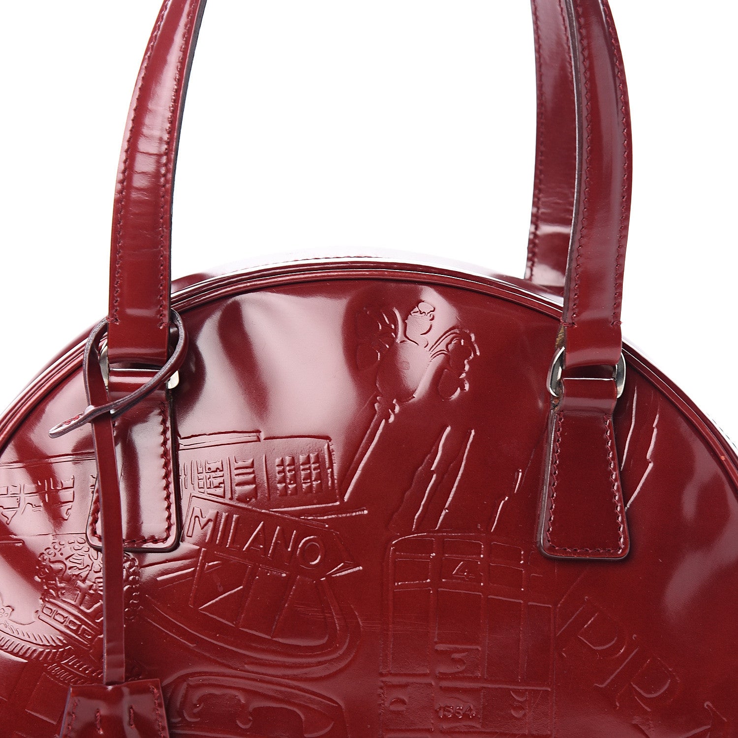 Prada Spazzolato Print Bowling Bag Rosso 12 of 13