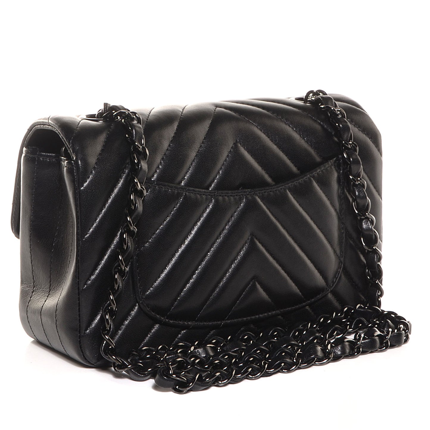 Lambskin Chevron Quilted Mini Rectangular Flap So Black