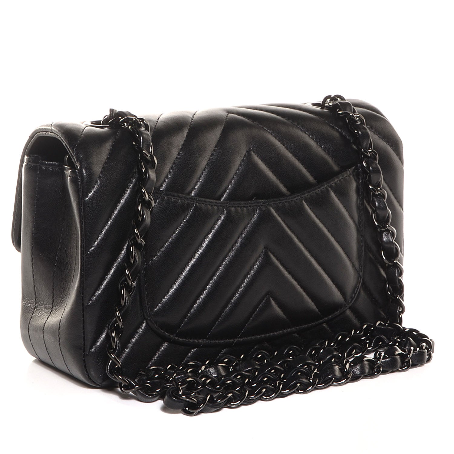 Chanel Lambskin Chevron Quilted Mini Rectangular Flap So Black 3 of 9