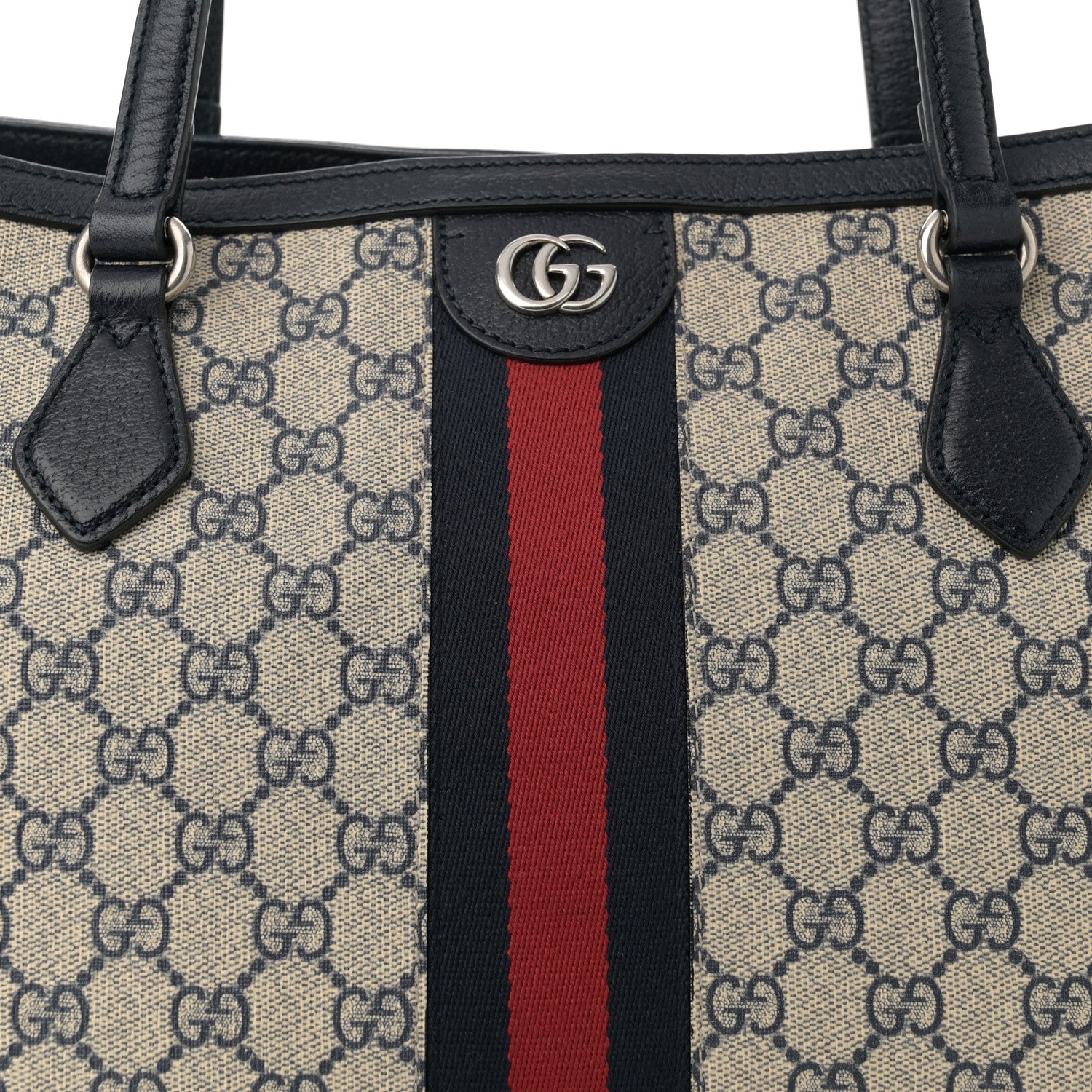 Gucci GG Supreme Monogram Textured Calfskin Web Medium Ophidia Shopping Tote Beige Blue 8 of 12