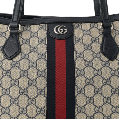 Gucci GG Supreme Monogram Textured Calfskin Web Medium Ophidia Shopping Tote Beige Blue 8 of 12