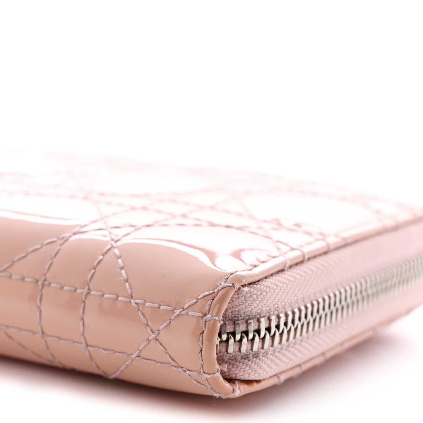 Patent Cannage Lady Dior Continental Zip Wallet Pink