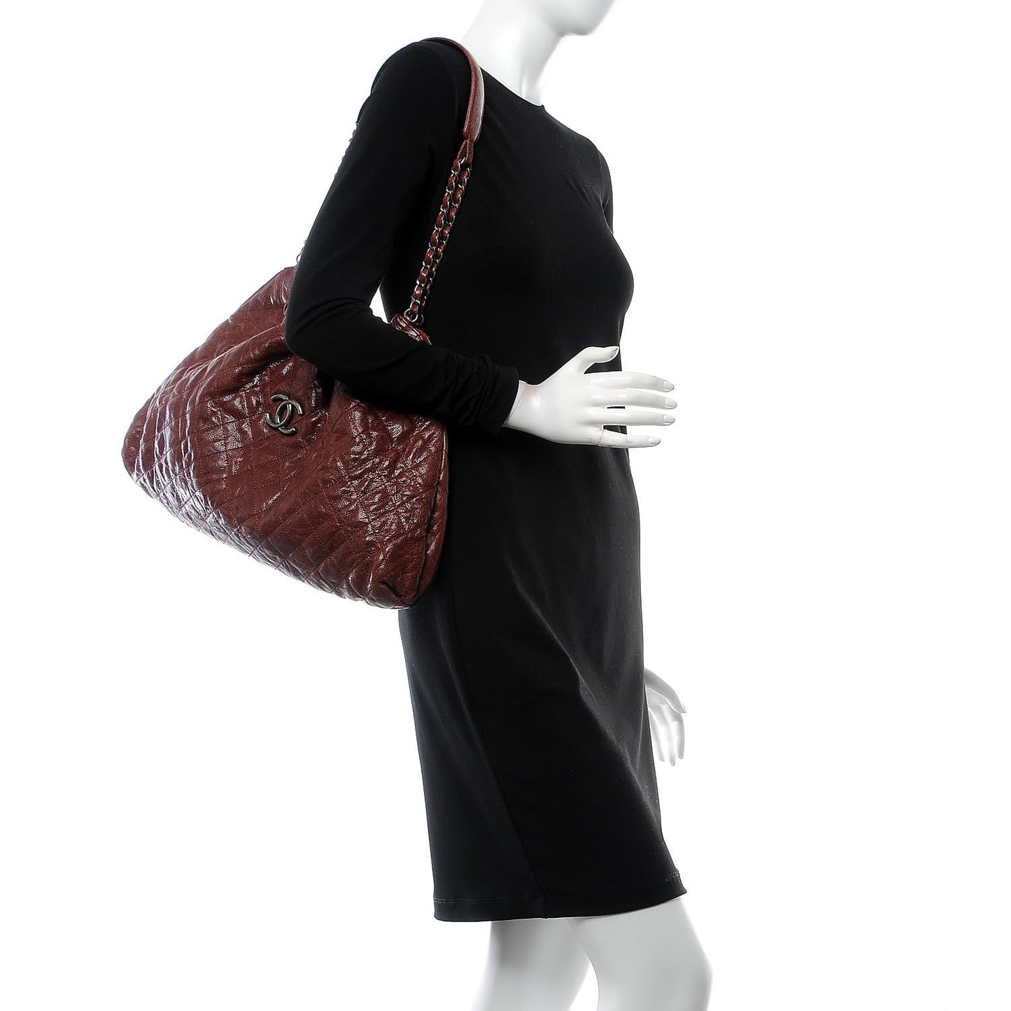 Caviar Quilted Medium Elastic Tote Bordeaux