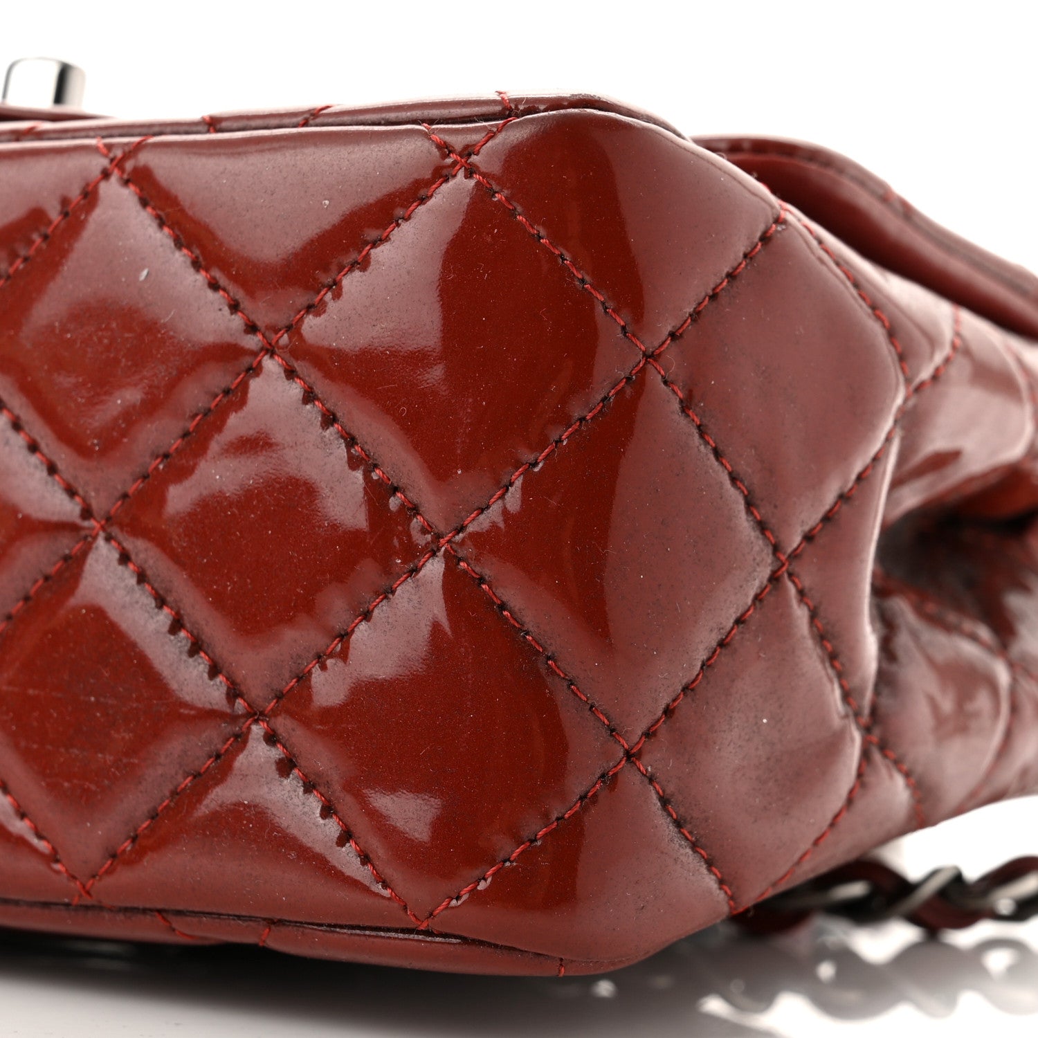 Chanel Patent Quilted Mini Square Flap Dark Red 10 of 10