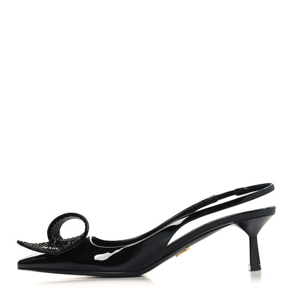 Prada Vernice Crystal Bow Slingback Pumps 39 Black 1 of 9