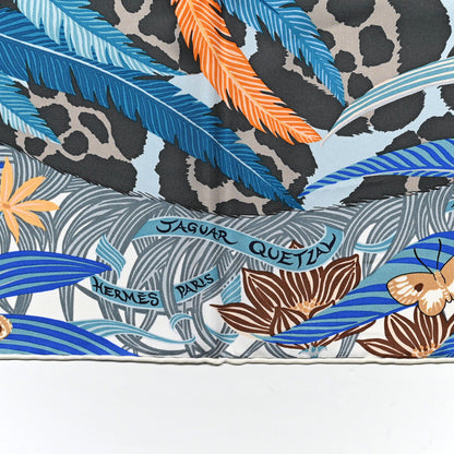 Hermes Silk Jaguar Quetzal Scarf 90 Bleu Gris Camel 2 of 4