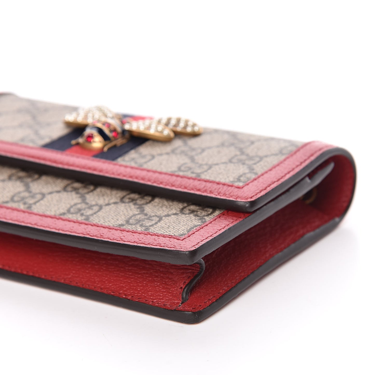 GG Supreme Monogram Web Queen Margaret Chain Wallet Red