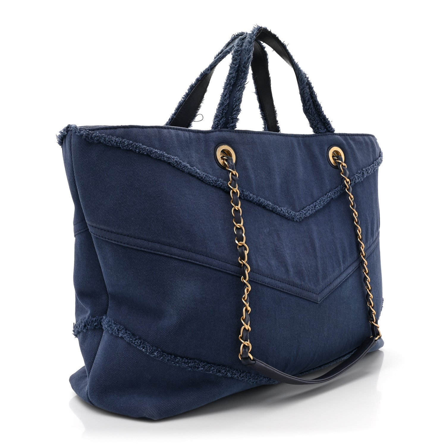 Chanel Denim Chevron Coco Tote Navy 3 of 12