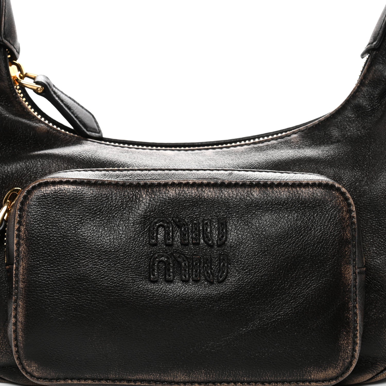 Miu Miu Distressed Nappa Pocket Bag Sand Coffee 7 of 9