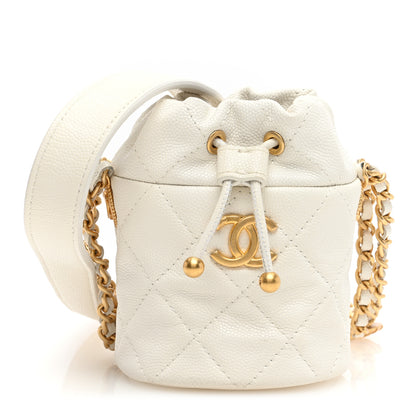 Chanel Caviar Quilted Twist Your Buttons Mini Bucket Bag White 1 of 9