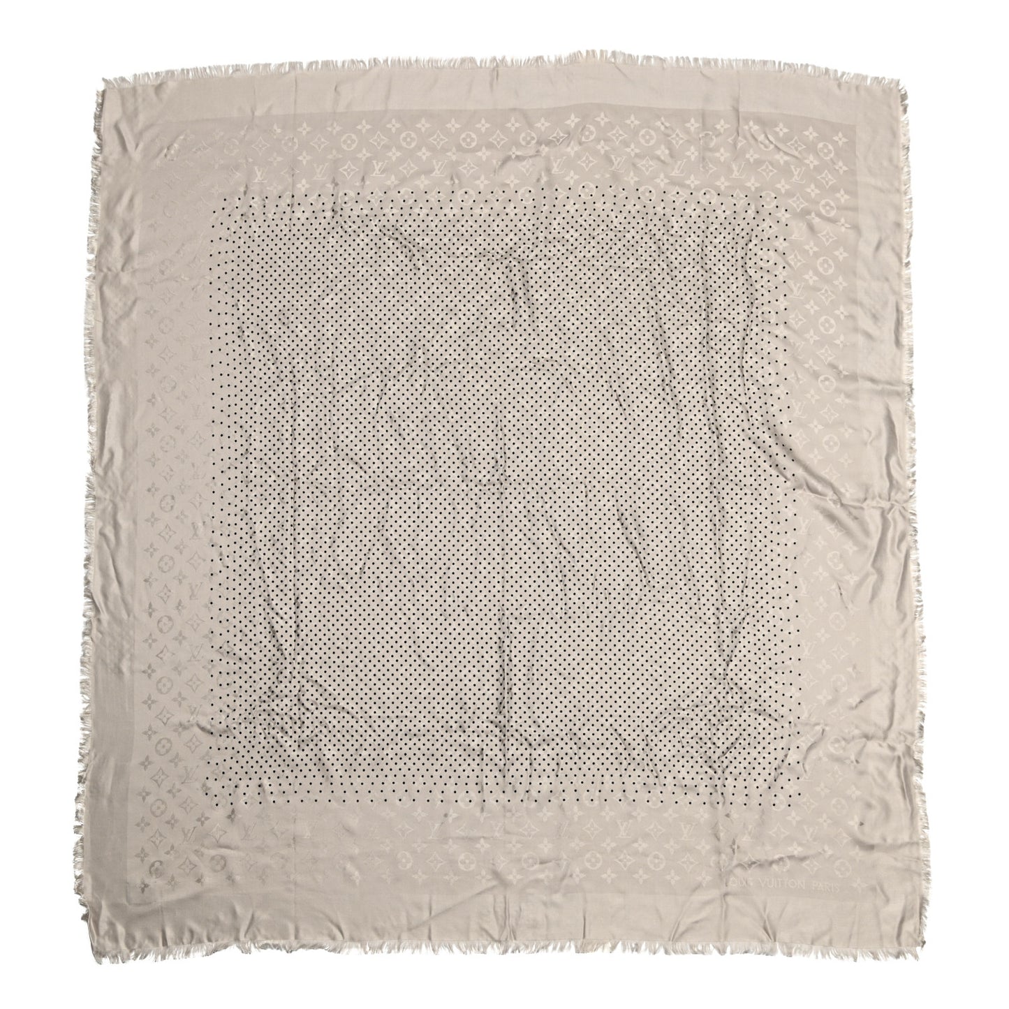 Silk Wool Monogram Polka Dot Shawl Grey