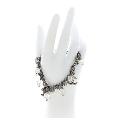 Chanel Metal Crystal CC Bead Charm Bracelet Ruthenium Gold White 2 of 4