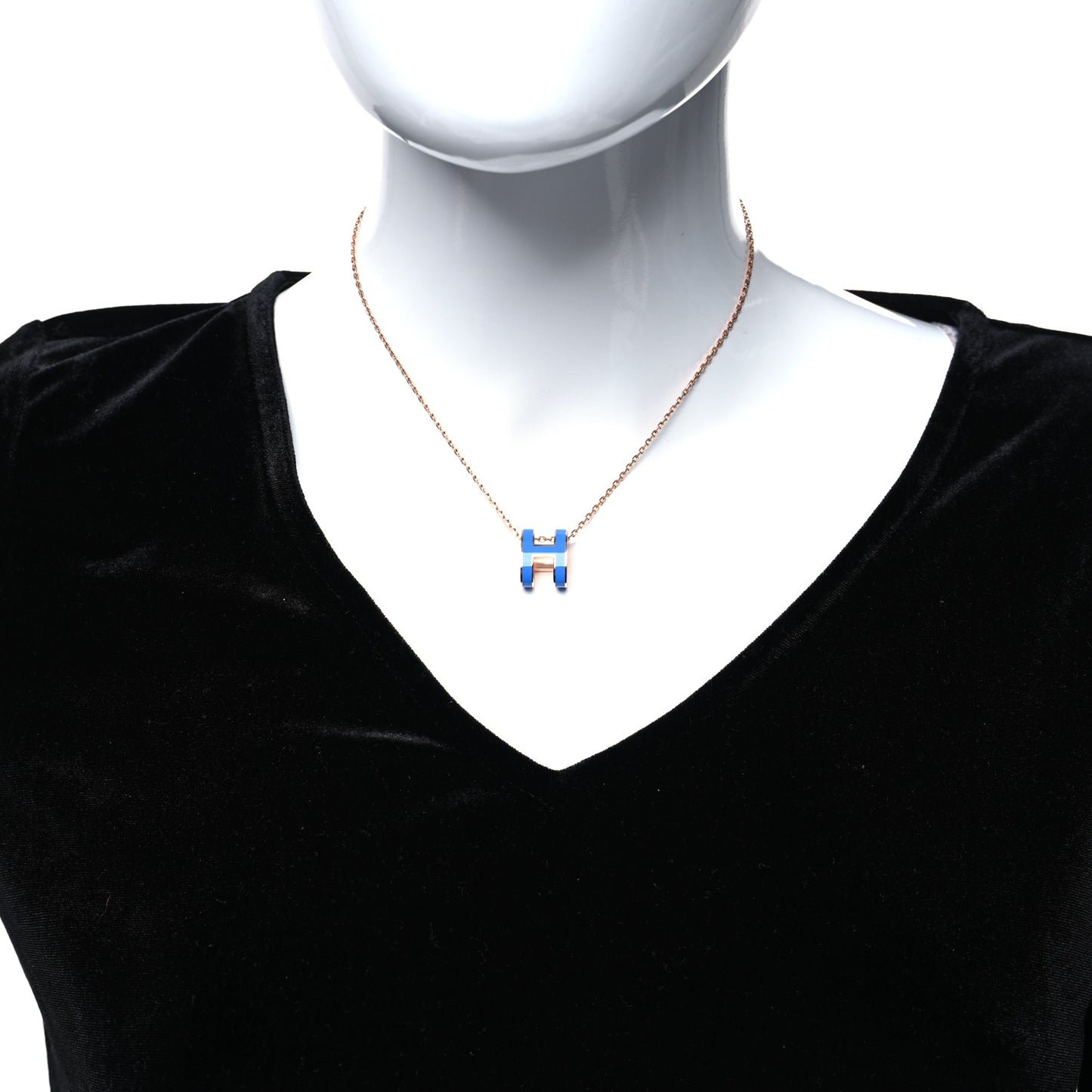 Lacquered Rose Gold Pop H Pendant Necklace Bleu Sature
