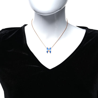 Hermes Lacquered Rose Gold Pop H Pendant Necklace Bleu Sature 2 of 5