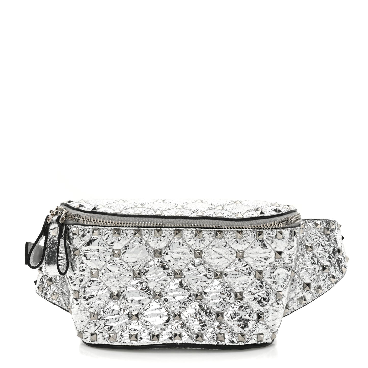 Metallic Craquele Nappa Rockstud Spike Belt Bag 105 42 Silver