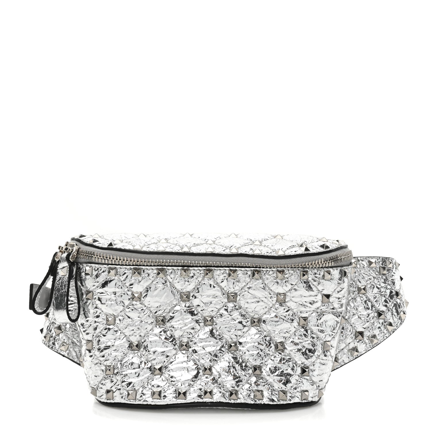 Valentino Garavani Metallic Craquele Nappa Rockstud Spike Belt Bag 105 42 Silver 1 of 12