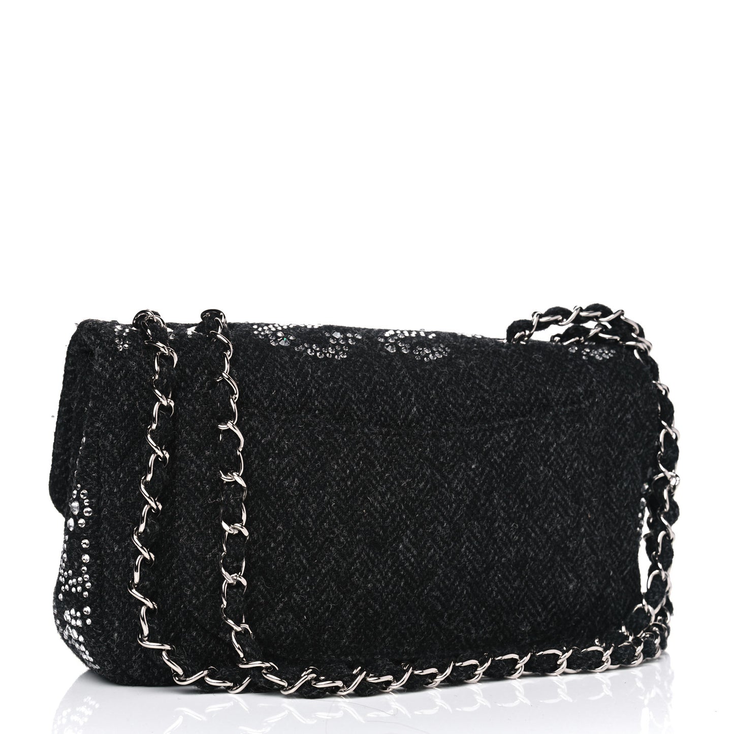 Tweed Swarovski Crystal Leopard Jumbo Flap Black