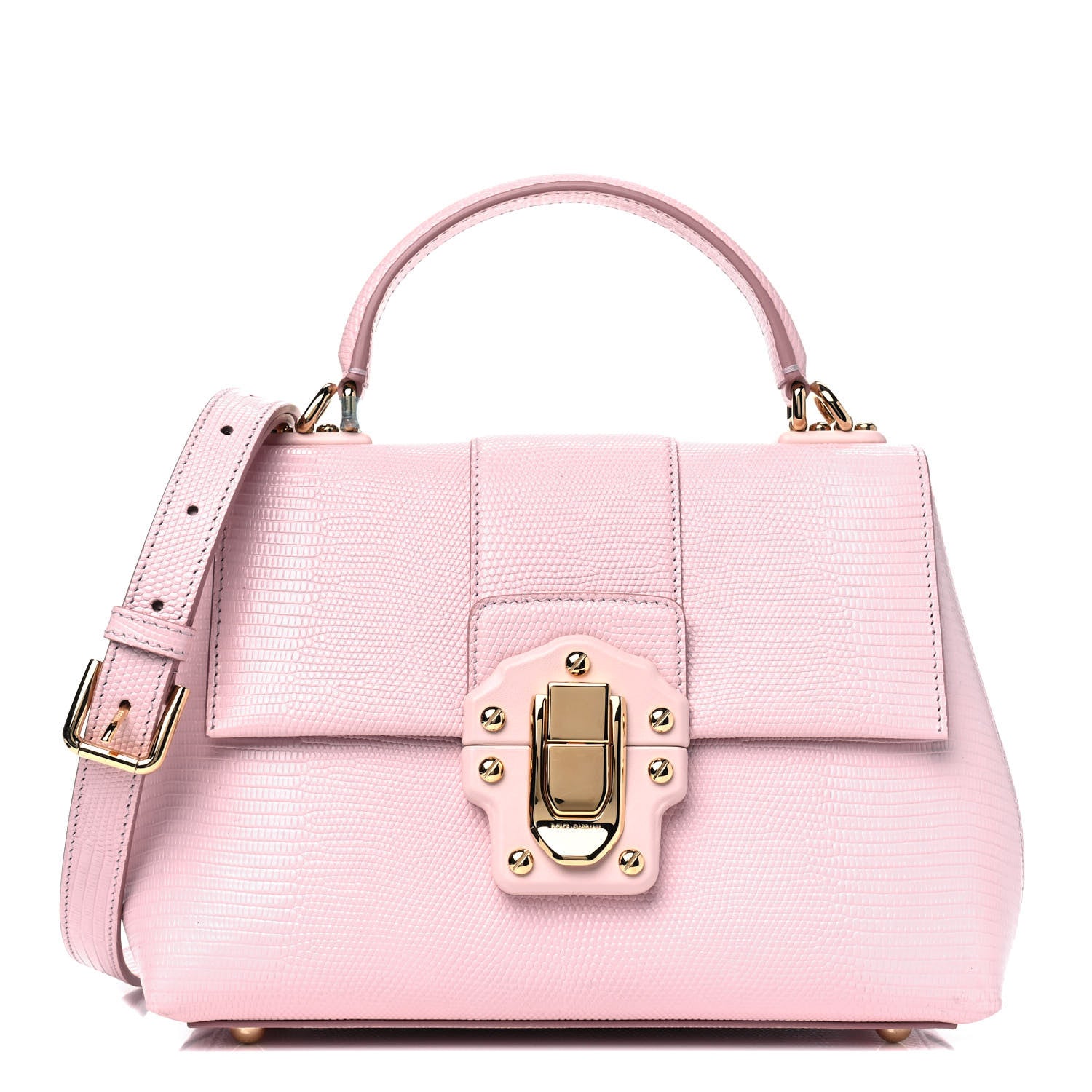 Dolce & Gabbana Iguana Calfskin Embossed Lucia Top Handle Bag Pink 1 of 8