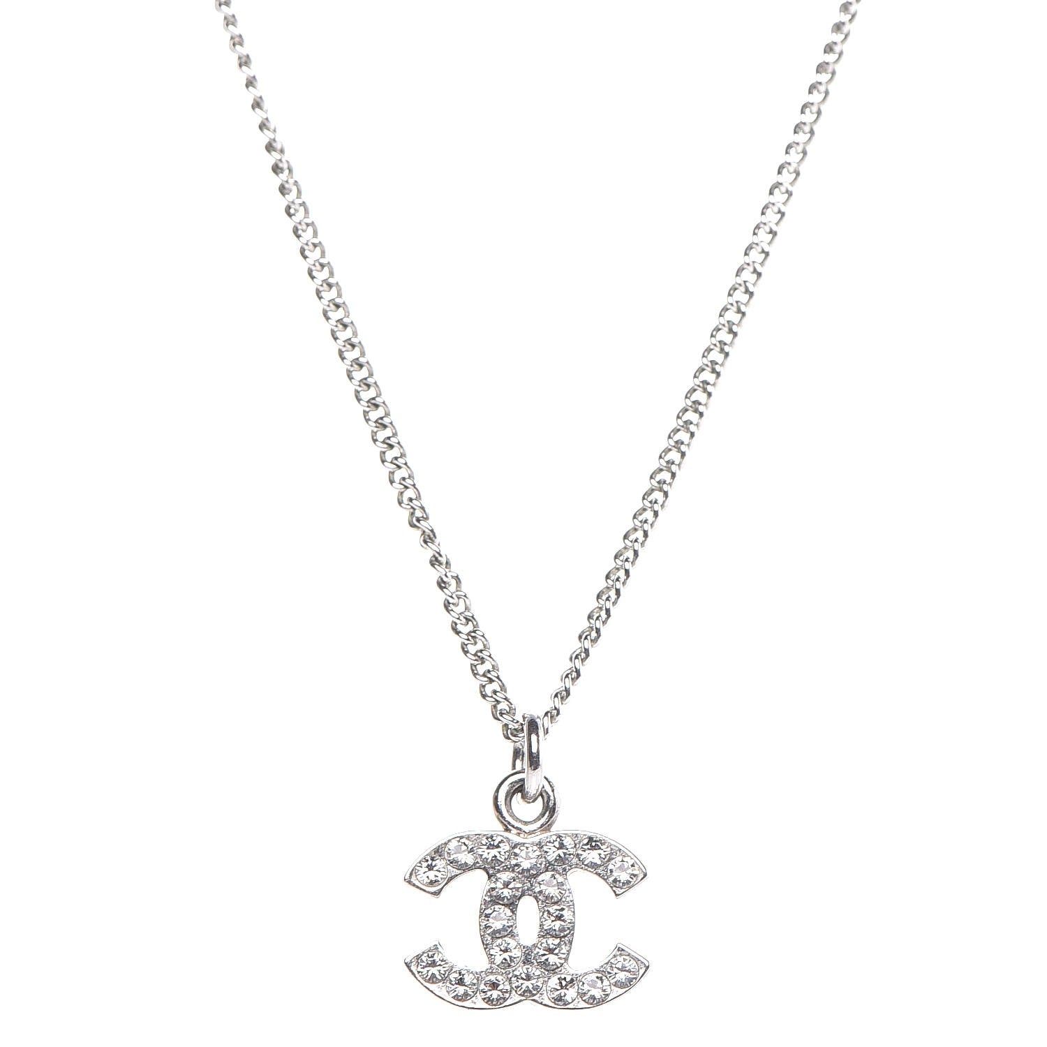 Chanel Crystal Timeless CC Necklace Silver 1 of 8