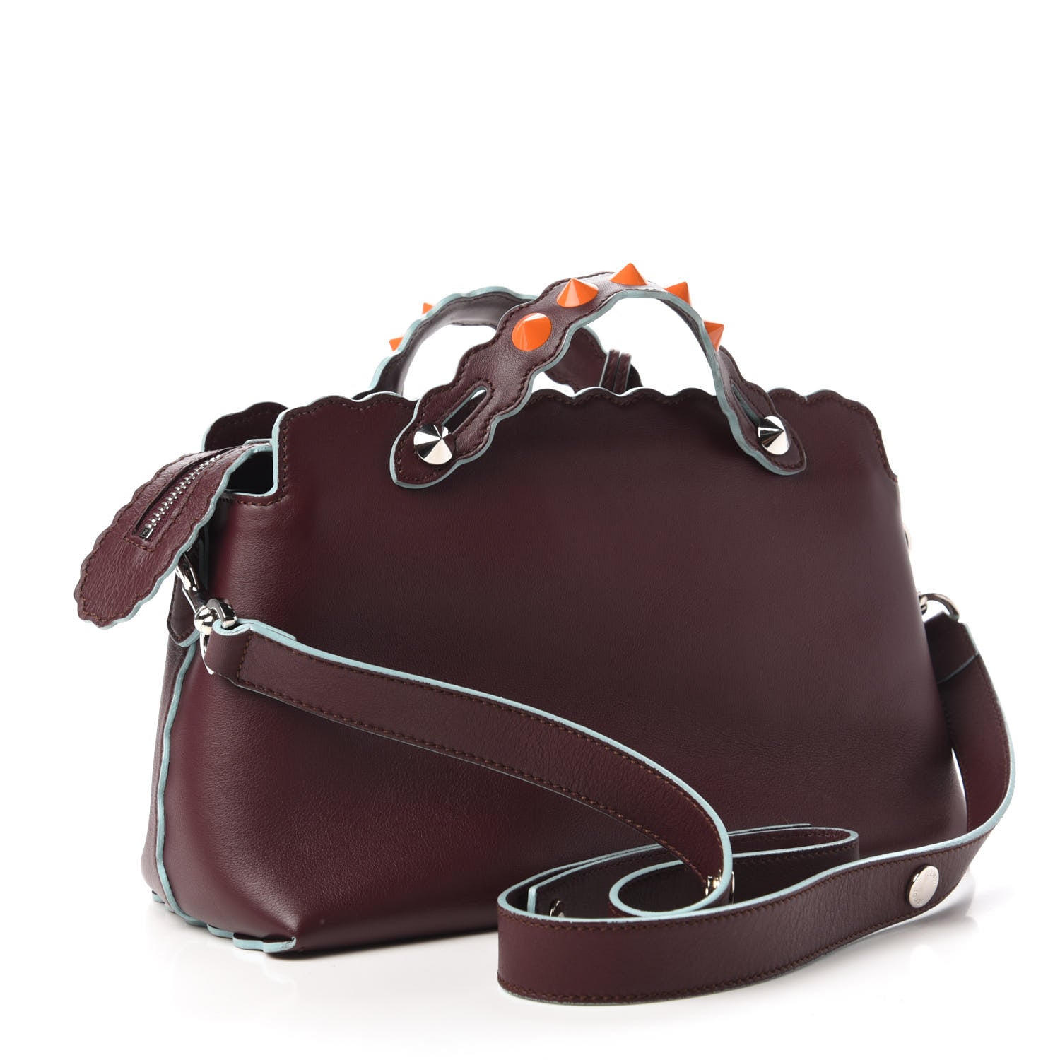 Fendi Vitello Dolce Scalloped Studded Medium By The Way Boston Bag Bordeaux 3 of 10