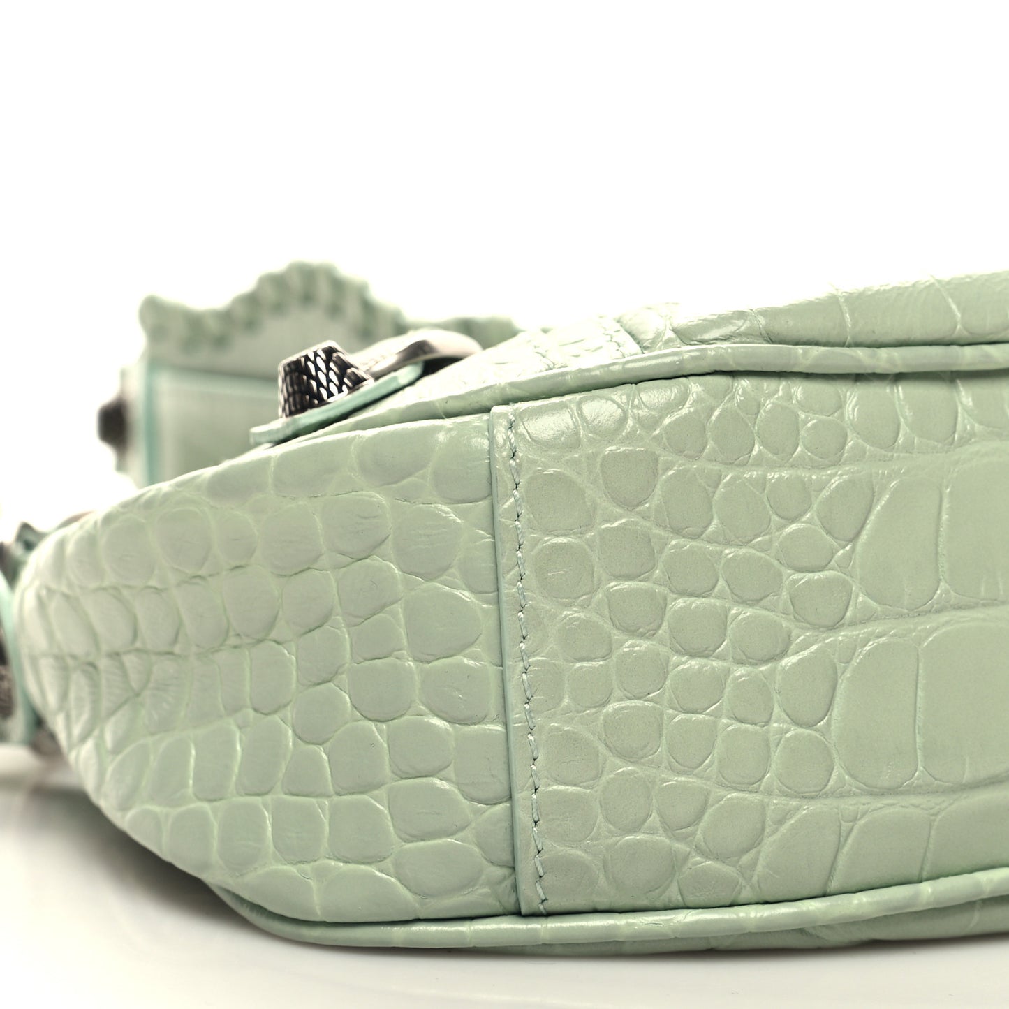 Extra Supple Calfskin Crocodile Embossed Le Cagole Shoulder Bag XS Light Green