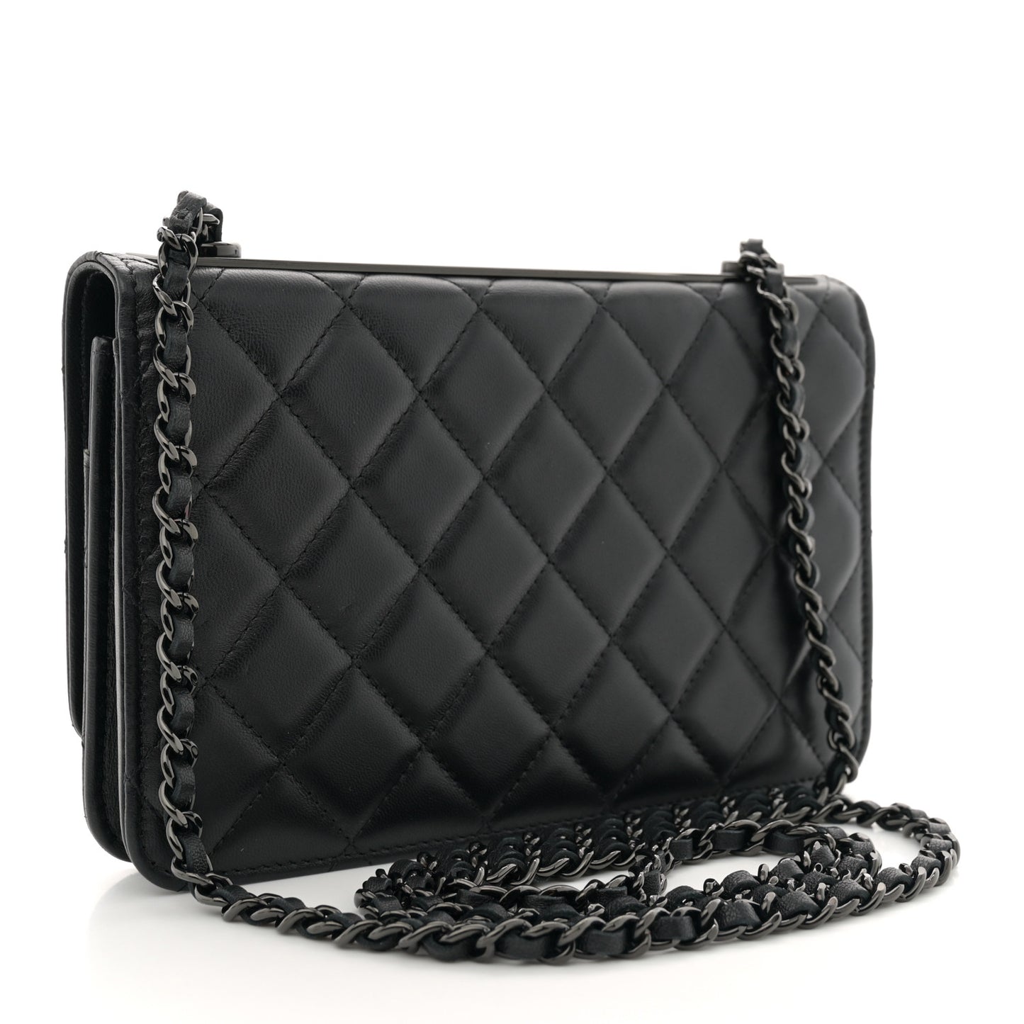 Lambskin Quilted Trendy CC Wallet On Chain WOC So Black