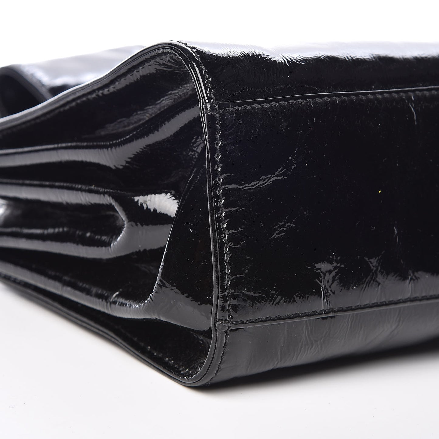 Patent Mademoiselle Lock Convertible Wrist Clutch Bag Black
