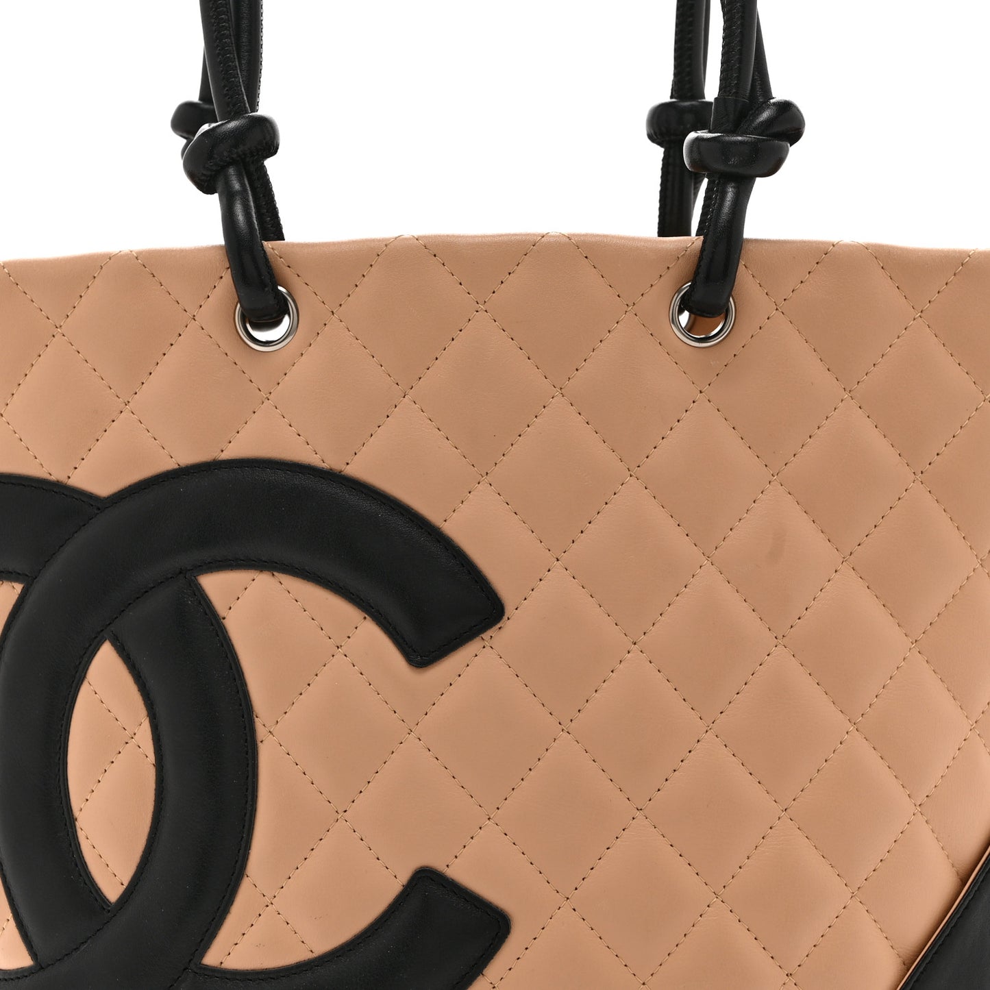 Calfskin Quilted Medium Cambon Tote Beige Black