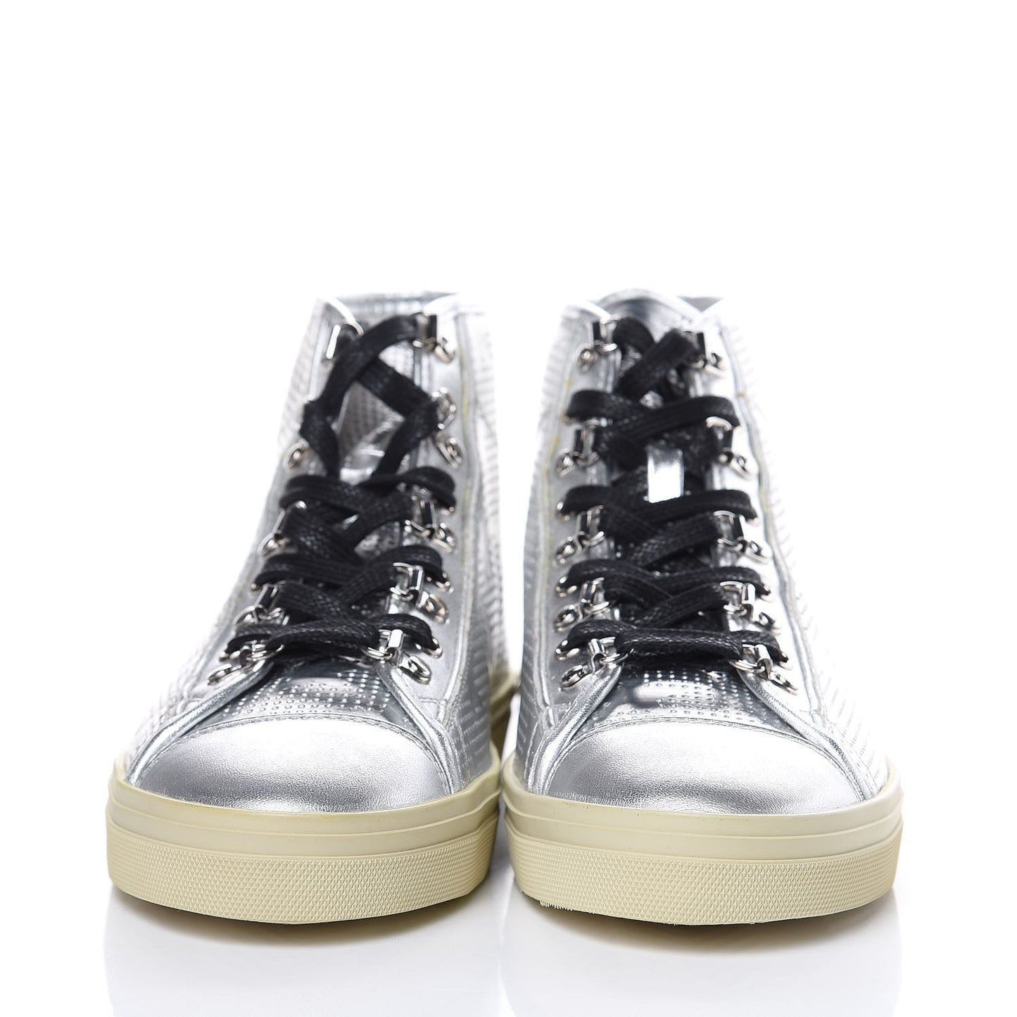 Metallic Calfskin Lambskin Star Rivington High Top Sneakers 39 Argento