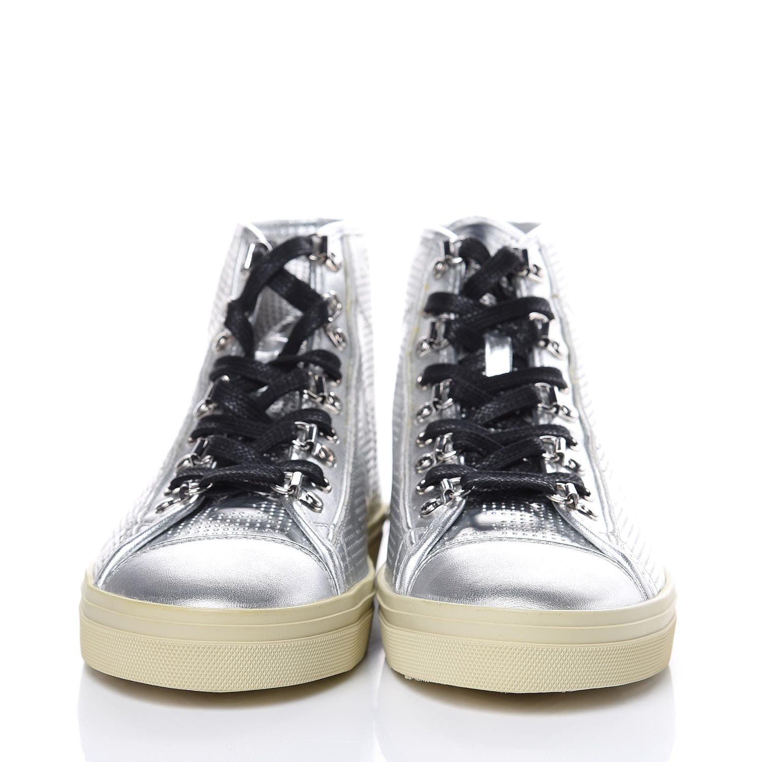 Saint Laurent Metallic Calfskin Lambskin Star Rivington High Top Sneakers 39 Argento 2 of 11