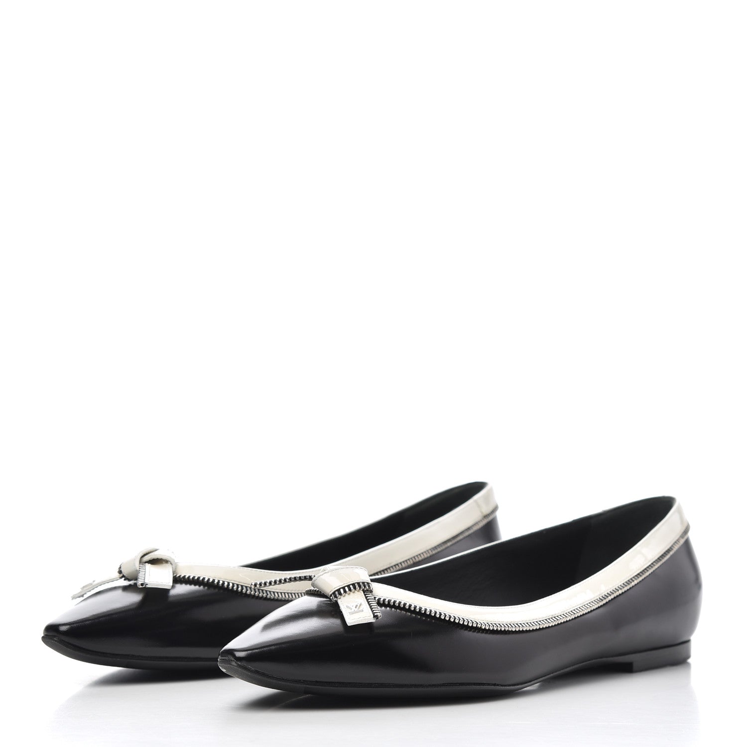 Louis Vuitton Patent Calfskin Zipper Ballerina Flats 37.5 Black White 3 of 17