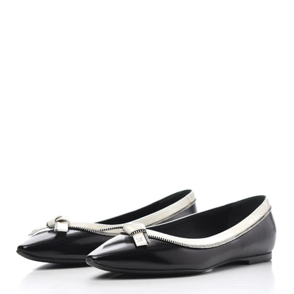 Louis Vuitton Patent Calfskin Zipper Ballerina Flats 37.5 Black White 3 of 17