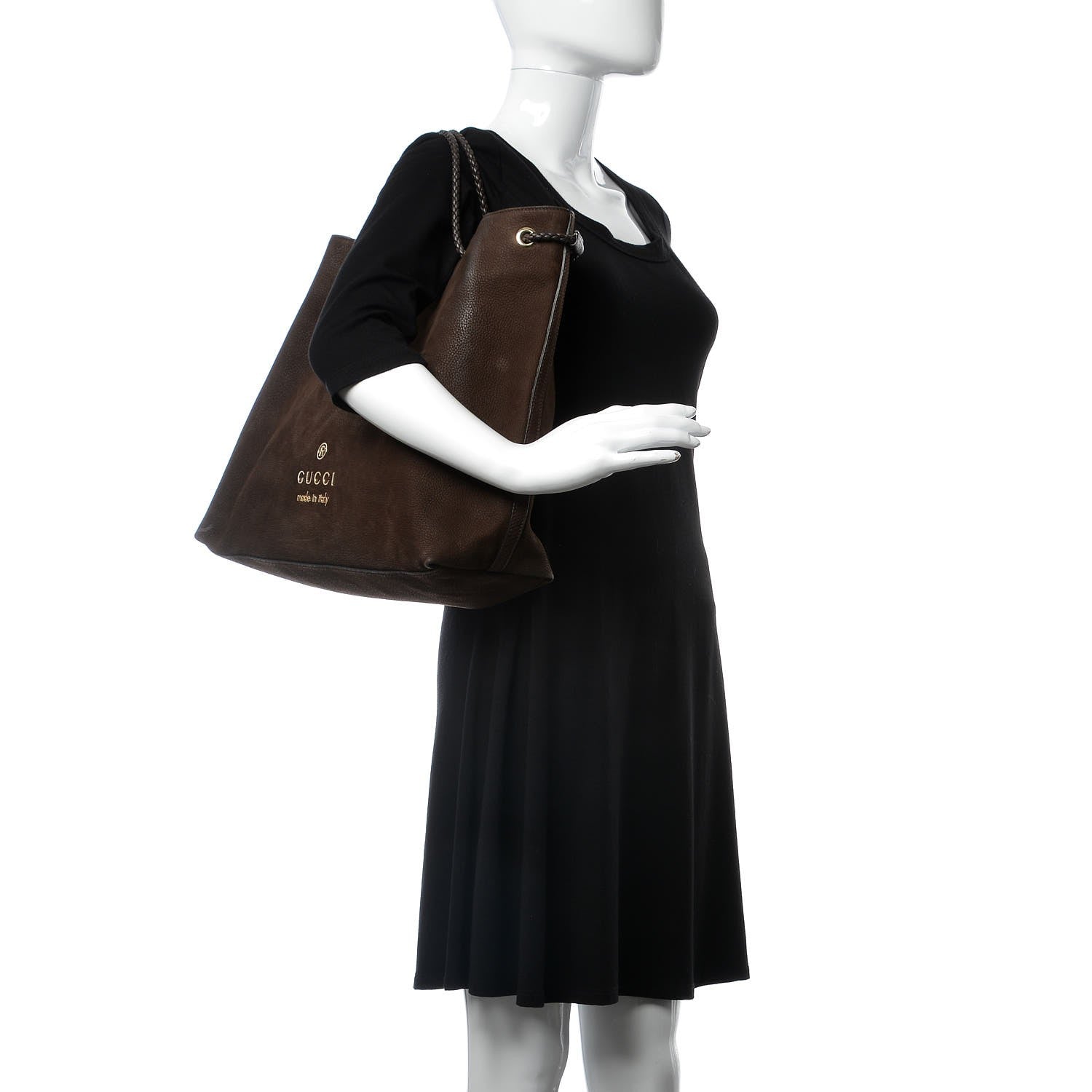 Gucci Nubuck Large Braided Handle Gifford Tote Brown 2 of 9