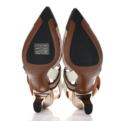 Fendi Technical Mesh FF Colibri 55mm Slingback Pumps 38.5 Tobacco Moro Camelia Beige Caramello 6 of 7