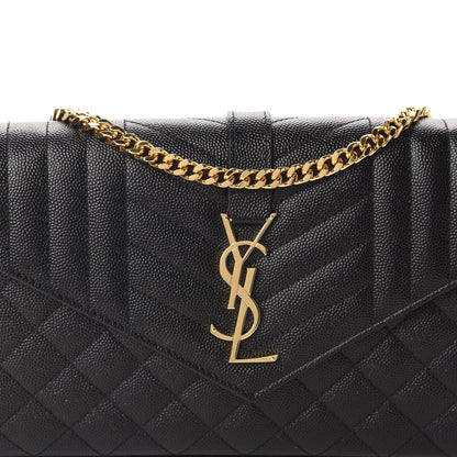 Saint Laurent Grain De Poudre Mixed Matelasse Triquilt Monogram Chain Wallet Black 10 of 11