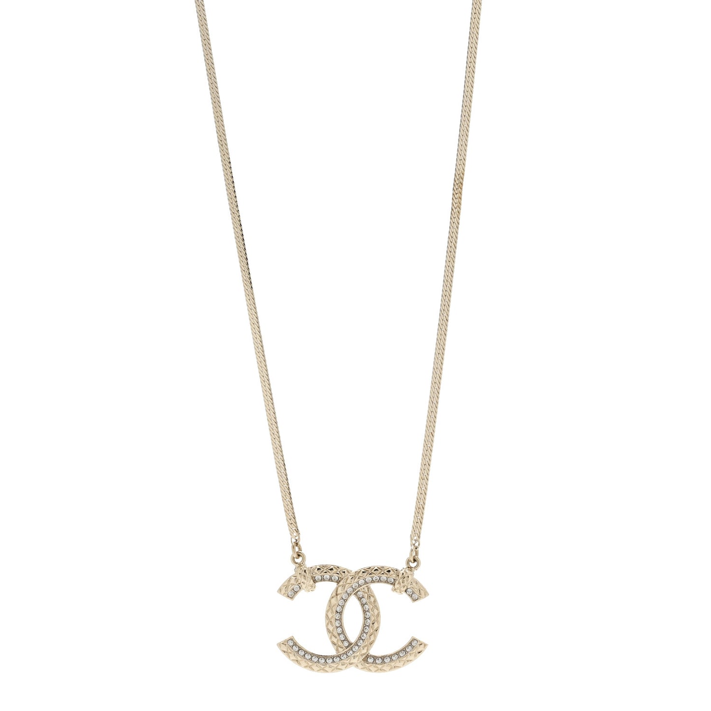 Crystal Textured CC Pendant Necklace Gold