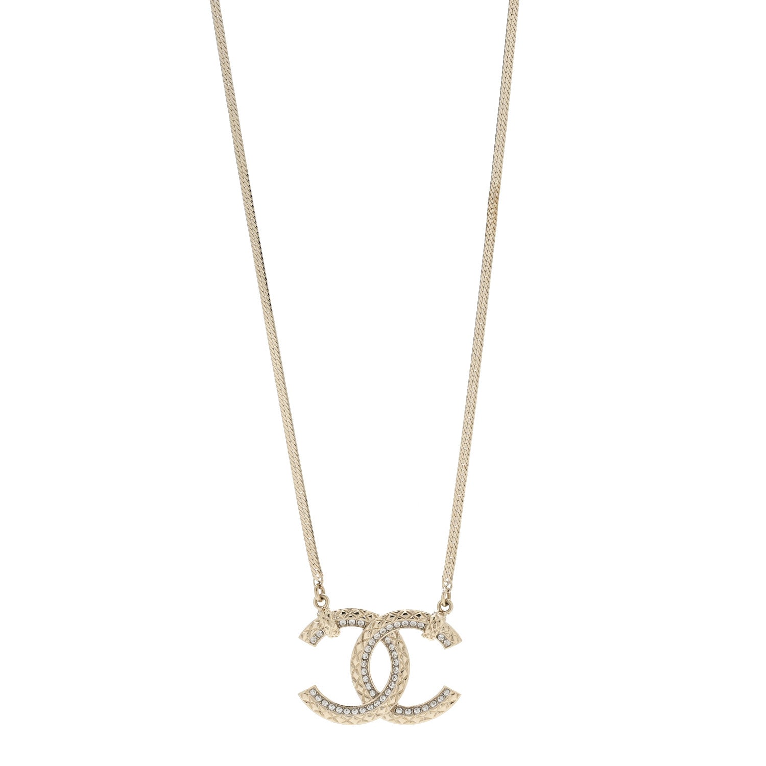 Chanel Crystal Textured CC Pendant Necklace Gold 1 of 5