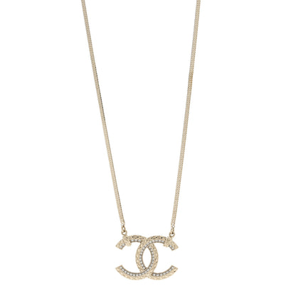 Chanel Crystal Textured CC Pendant Necklace Gold 1 of 5