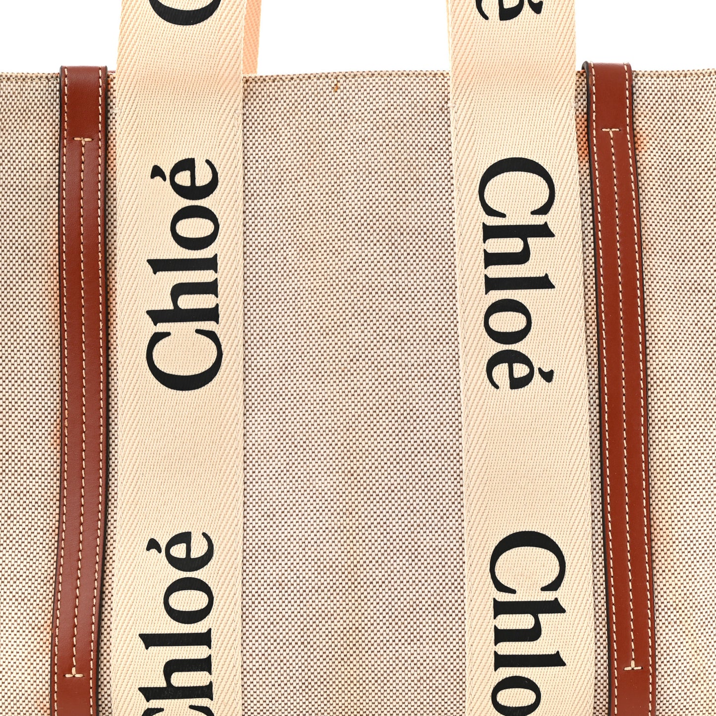 Cotton Calfskin Medium Woody Ribbon Tote White Brown